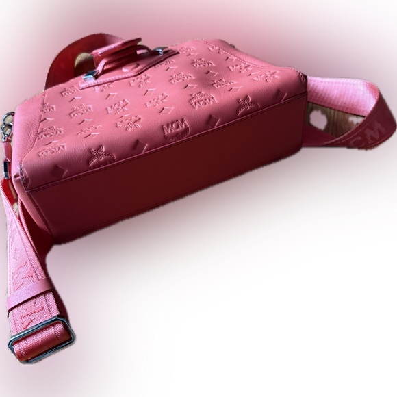 MCM Essentials Hot Coral Monogram Leather Crossbody - Picture 13 of 16